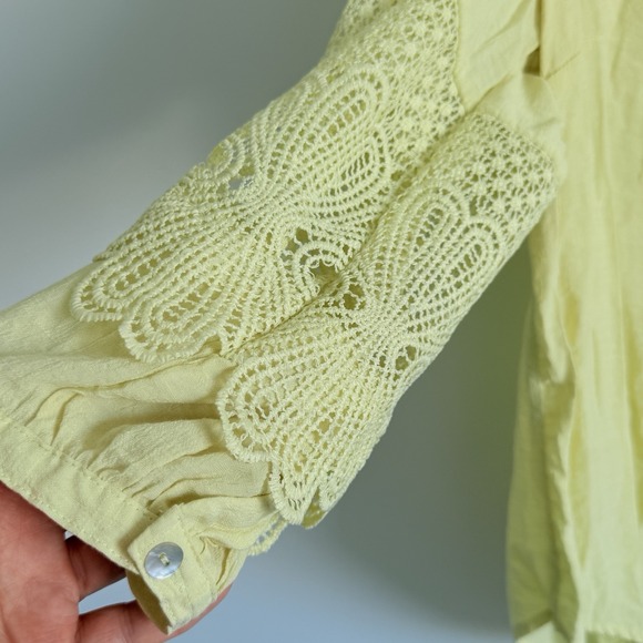 Anthropologie Fig & Flower Top Womens L Boho Peasant Blouse Button Up Coastal - Picture 2 of 8